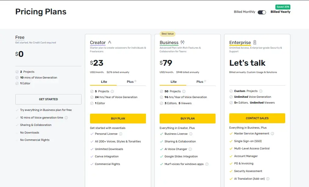 Murf.ai Pricing Plans